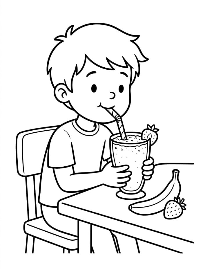 Coloriage Garçon boit un smoothie