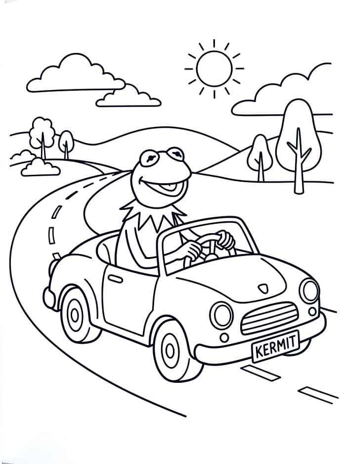 Coloriage Kermit au volant d'une voiture