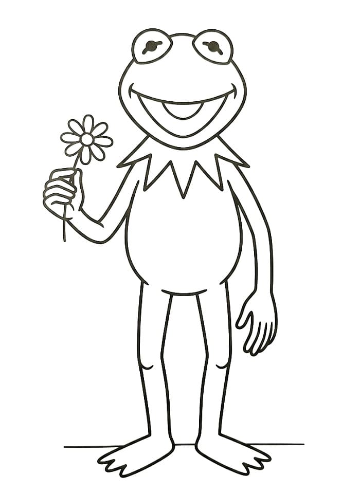 Coloriage Kermit avec une fleur