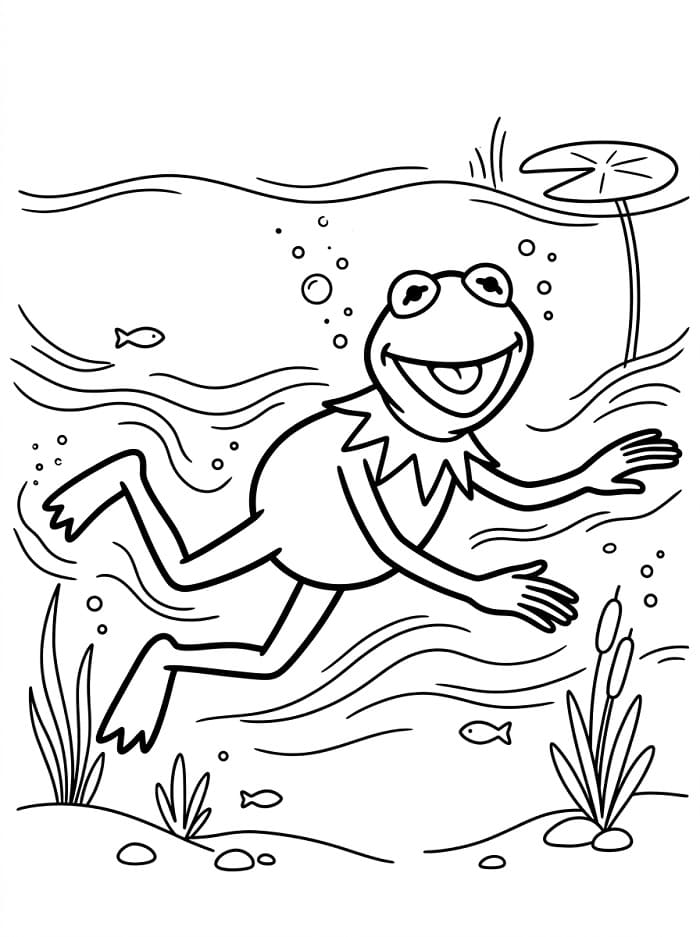 Coloriage Kermit en train de nager