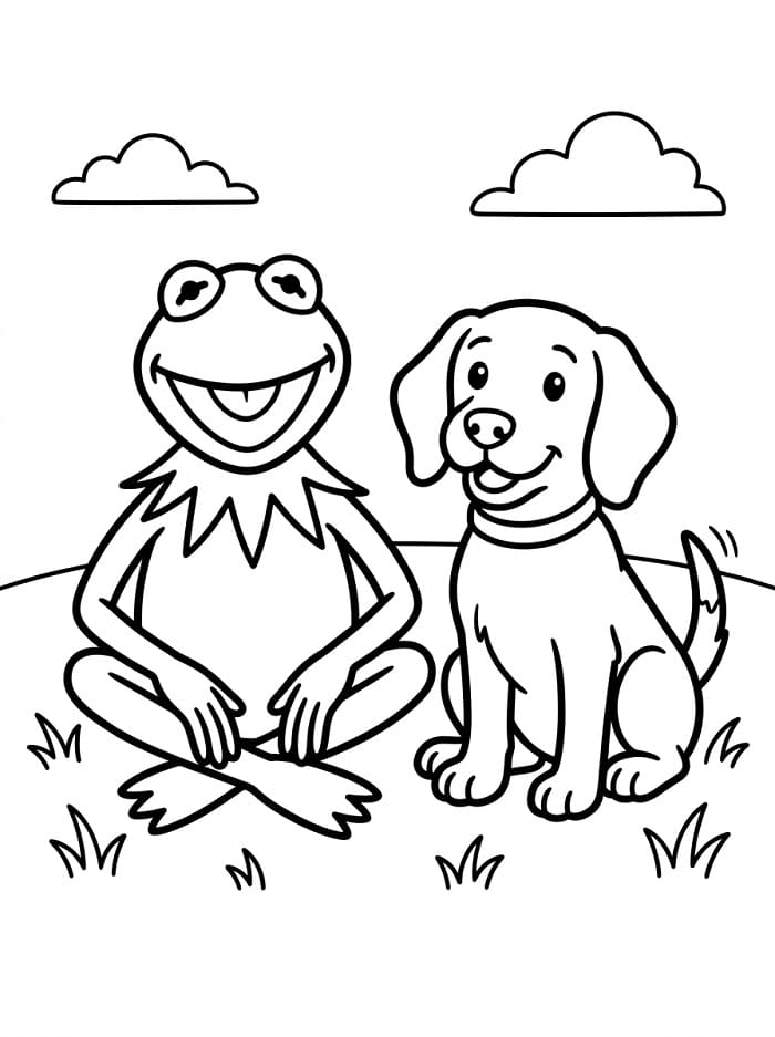 Coloriage Kermit et un chien