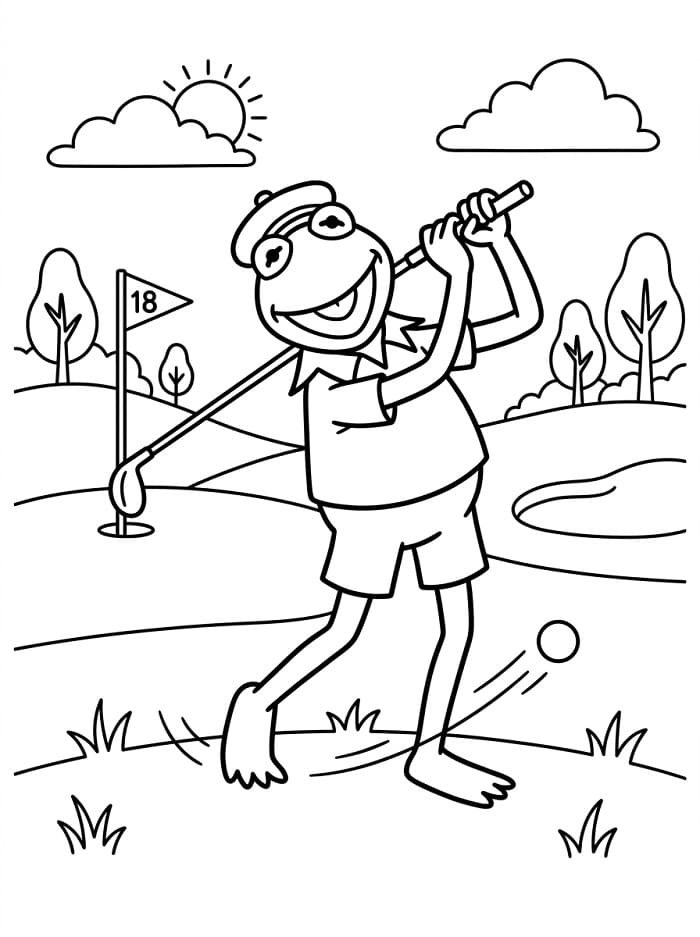 Coloriage Kermit joue au golf