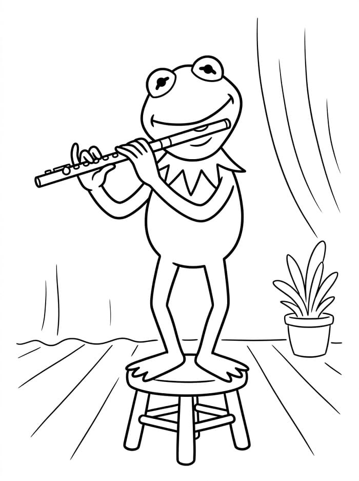 Coloriage Kermit joue de la flûte