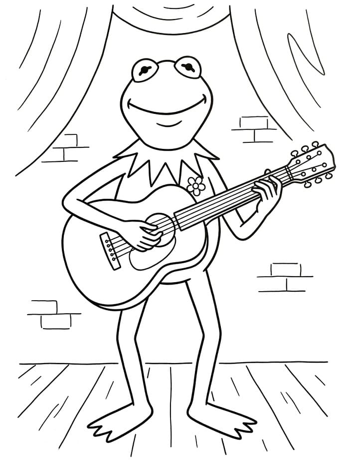 Coloriage Kermit joue de la guitare