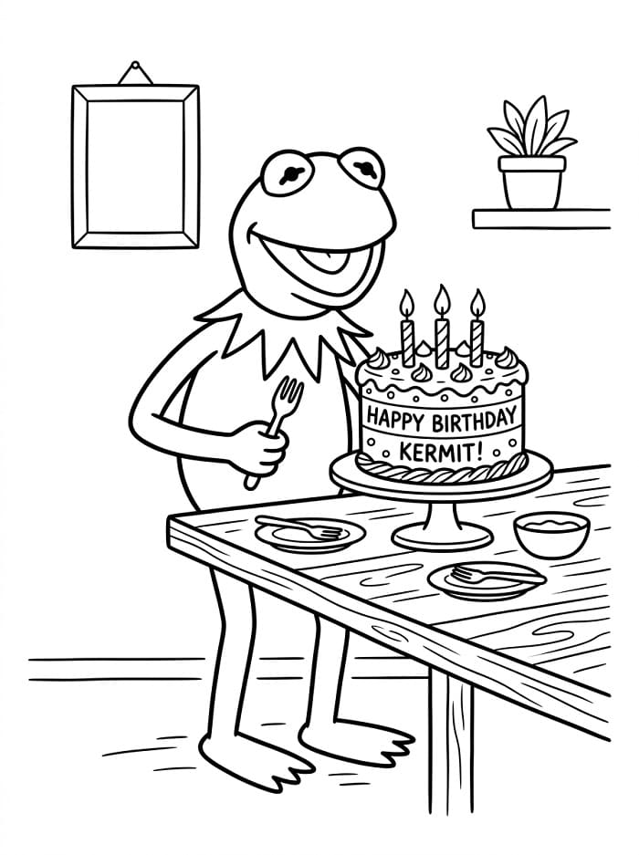 Coloriage Kermit pour un anniversaire