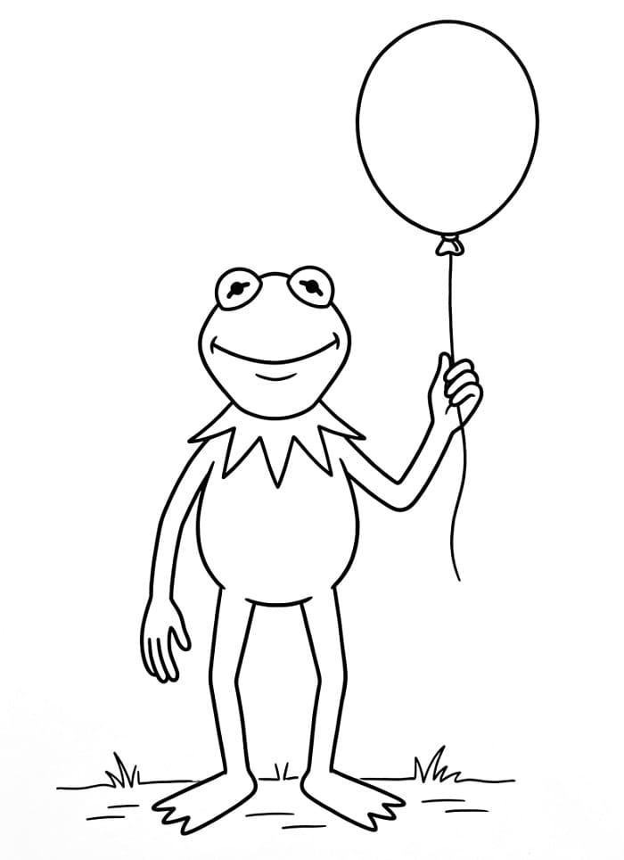 Coloriage Kermit tenant un ballon