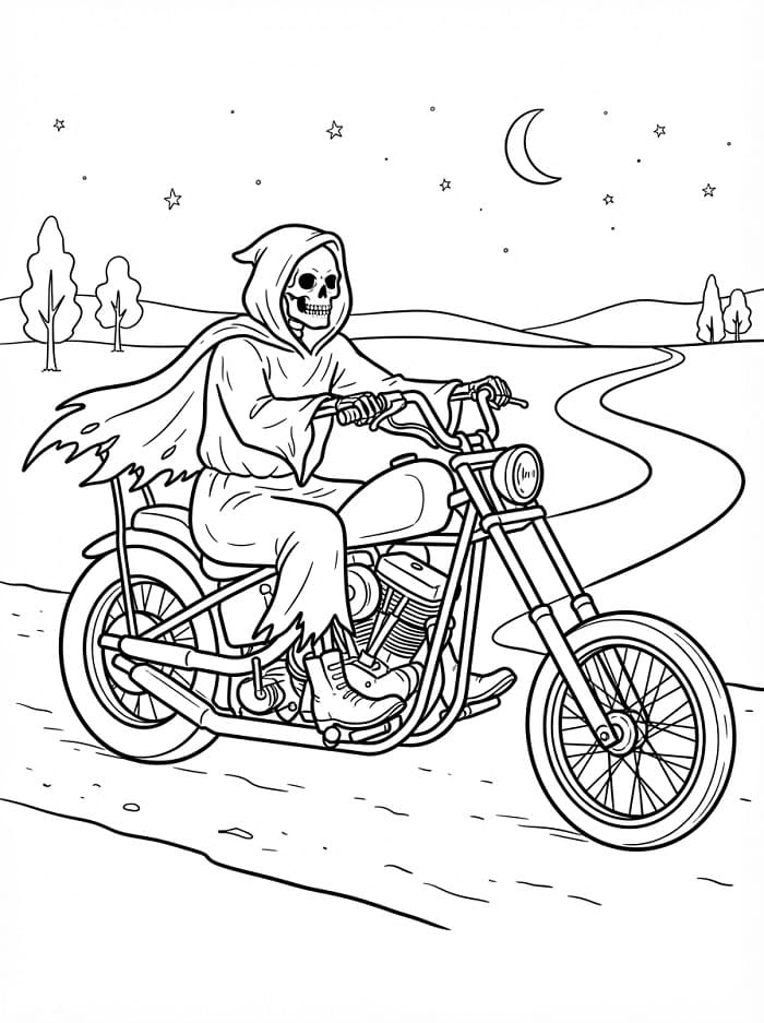 Coloriage La Faucheuse à moto