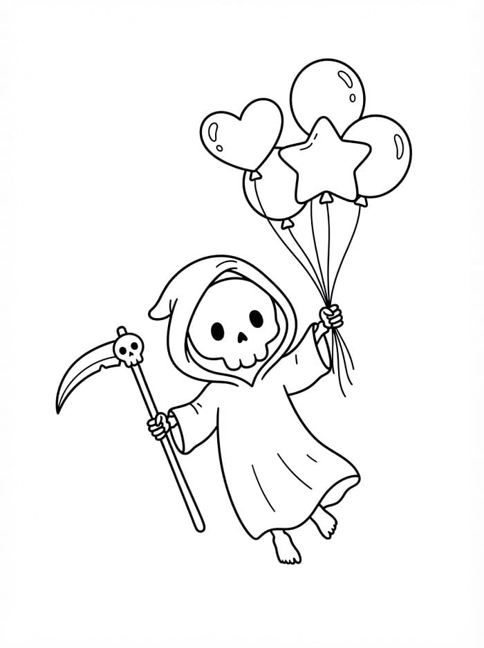 Coloriage La Faucheuse avec des ballons