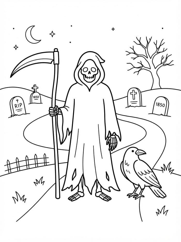 Coloriage La Faucheuse et le corbeau