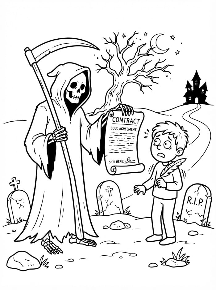 Coloriage La Faucheuse et un homme