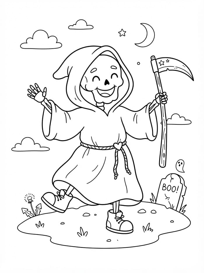 Coloriage La Faucheuse heureuse
