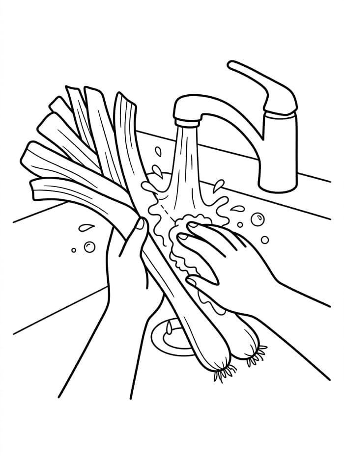 Coloriage Laver les poireaux