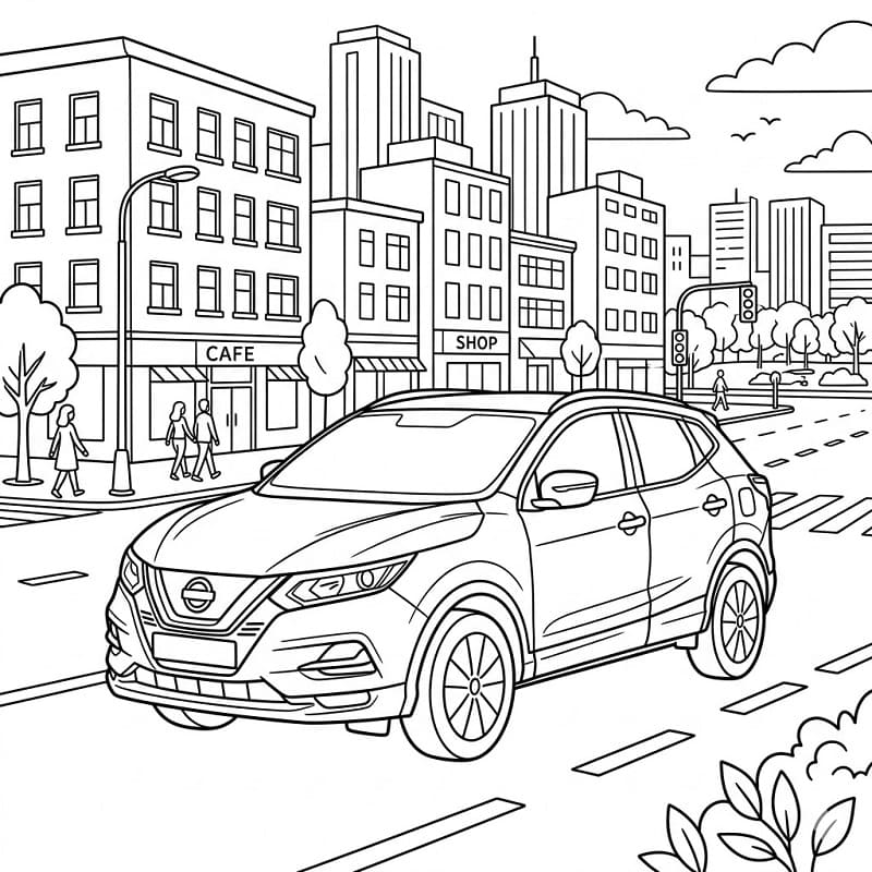 Coloriage Nissan en ville