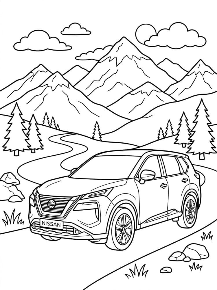 Coloriage Nissan et les montagnes