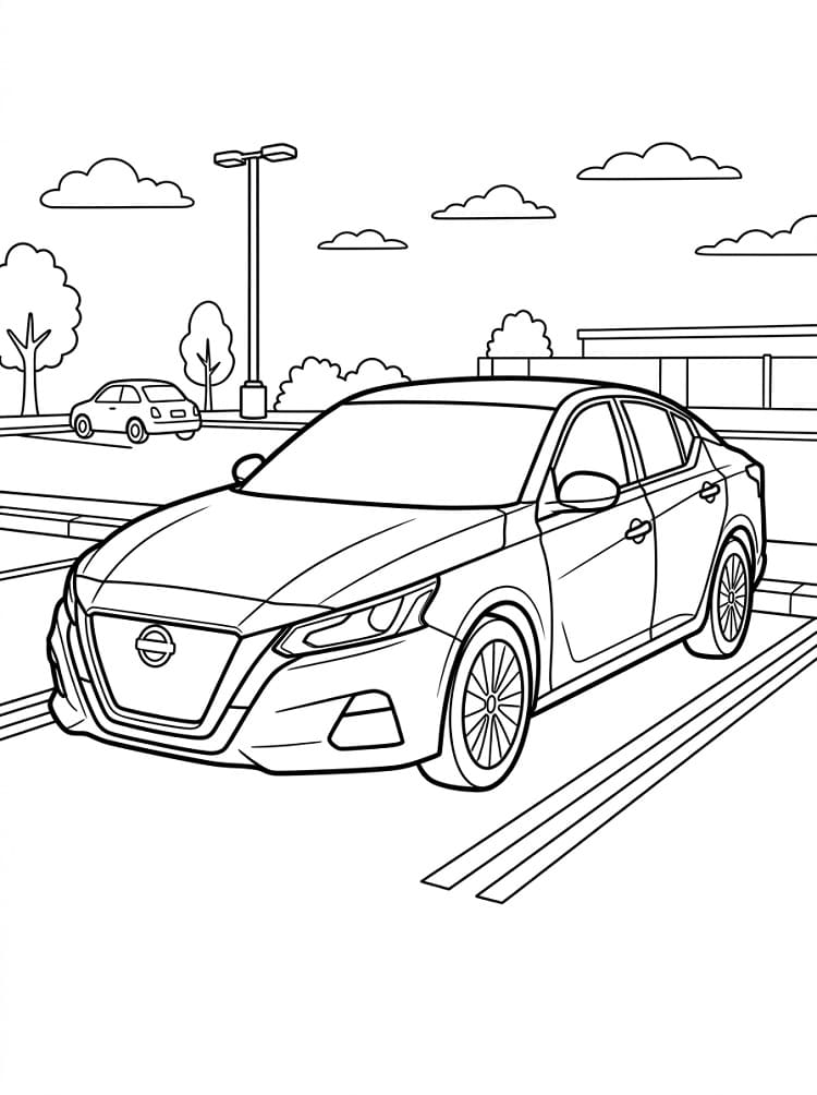 Coloriage Nissan sur le parking