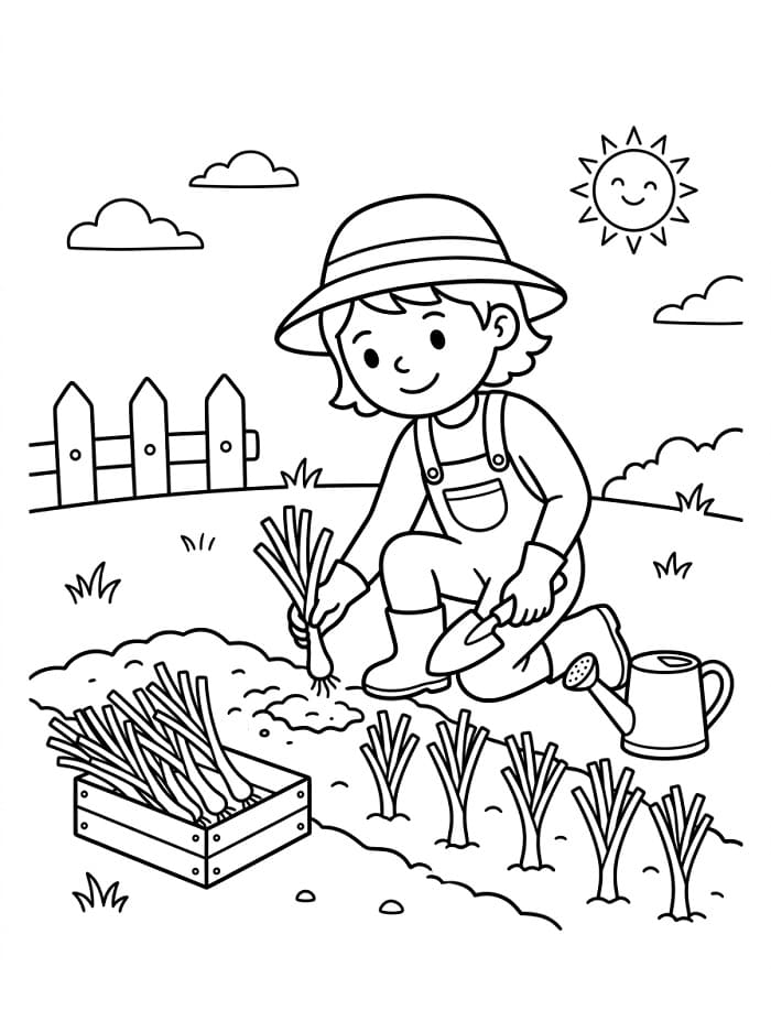 Coloriage Plantation des poireaux