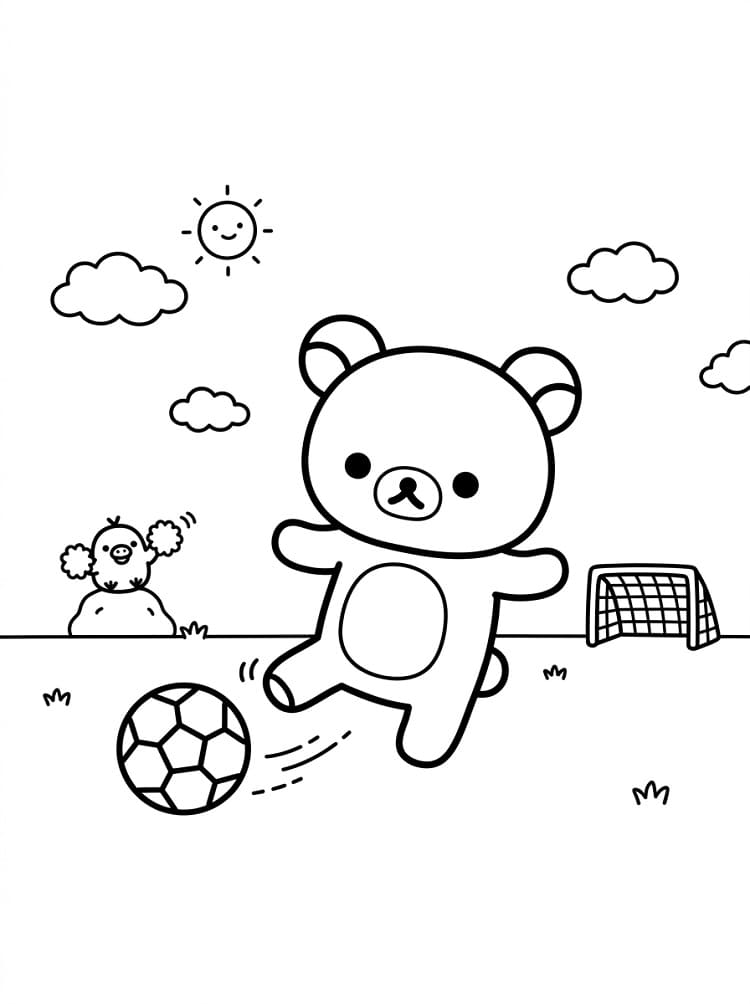 Coloriage Rilakkuma avec un ballon de football