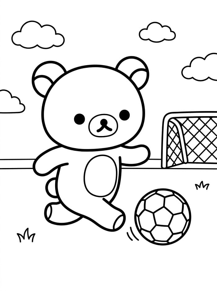 Coloriage Rilakkuma joue au football