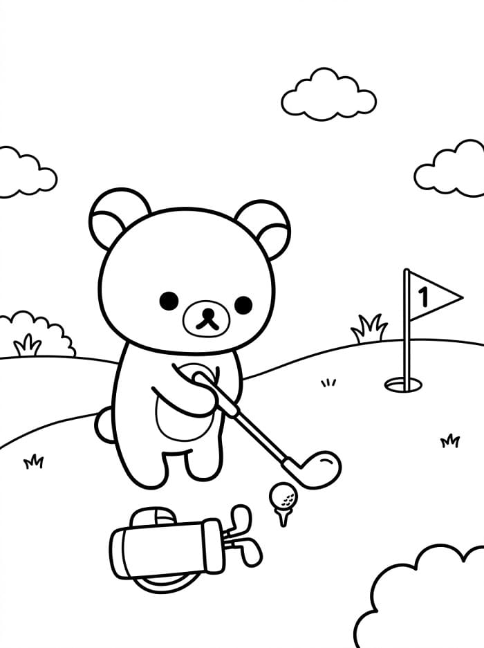 Coloriage Rilakkuma joue au golf