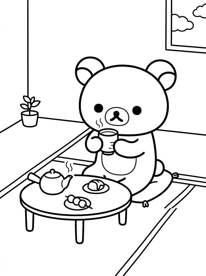 Coloriage Rilakkuma prend le thé
