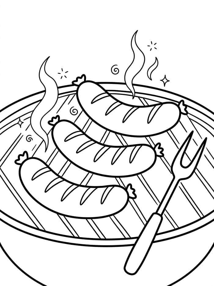 Coloriage Saucisse barbecue