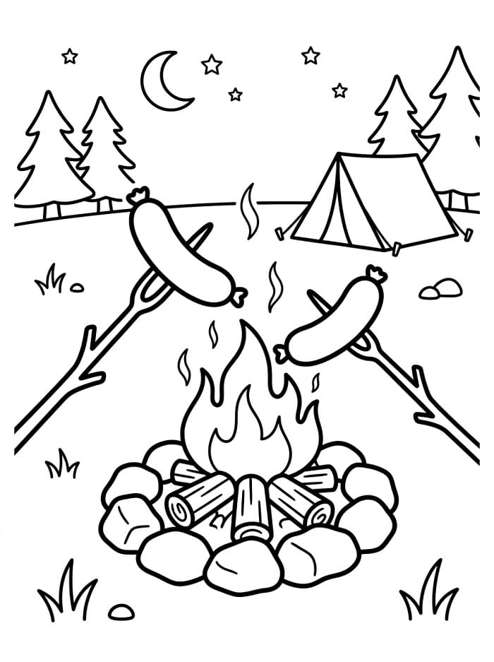 Coloriage Saucisse pour le camping