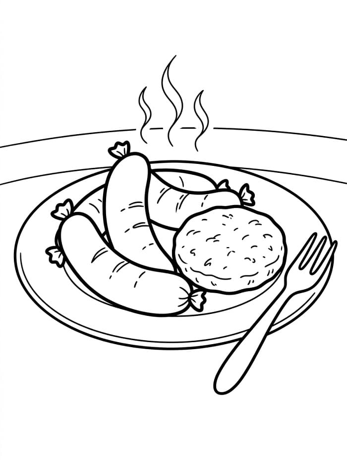 Coloriage Saucisse pour le petit-déjeuner