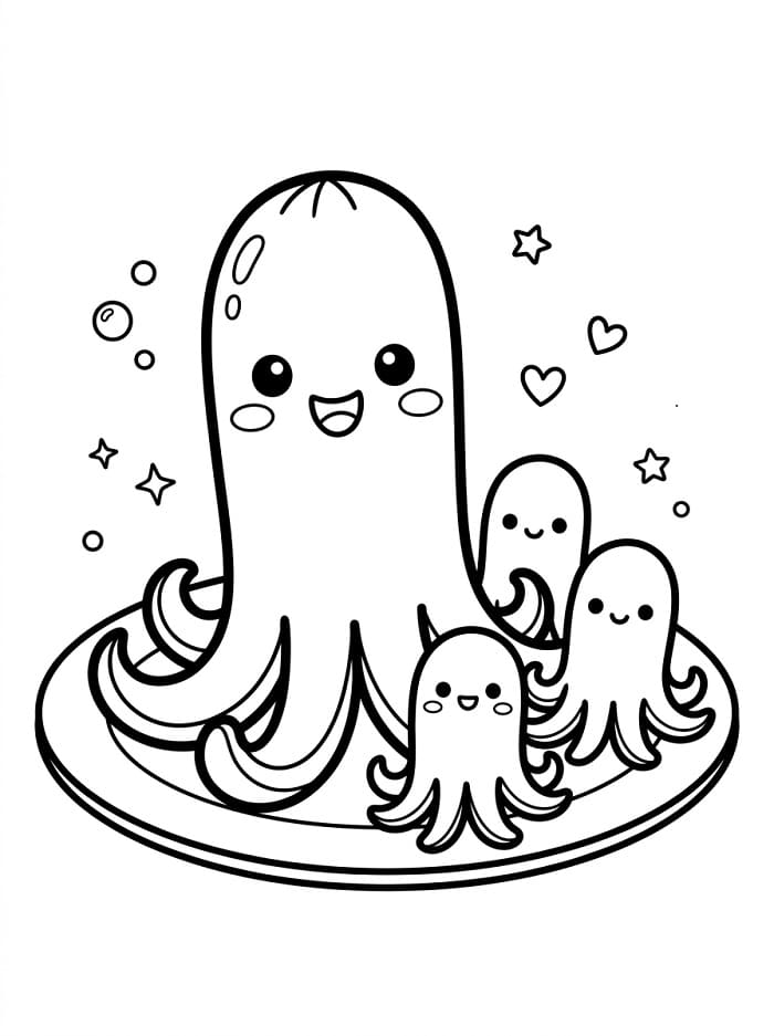 Coloriage Saucisses en forme de pieuvre mignonnes