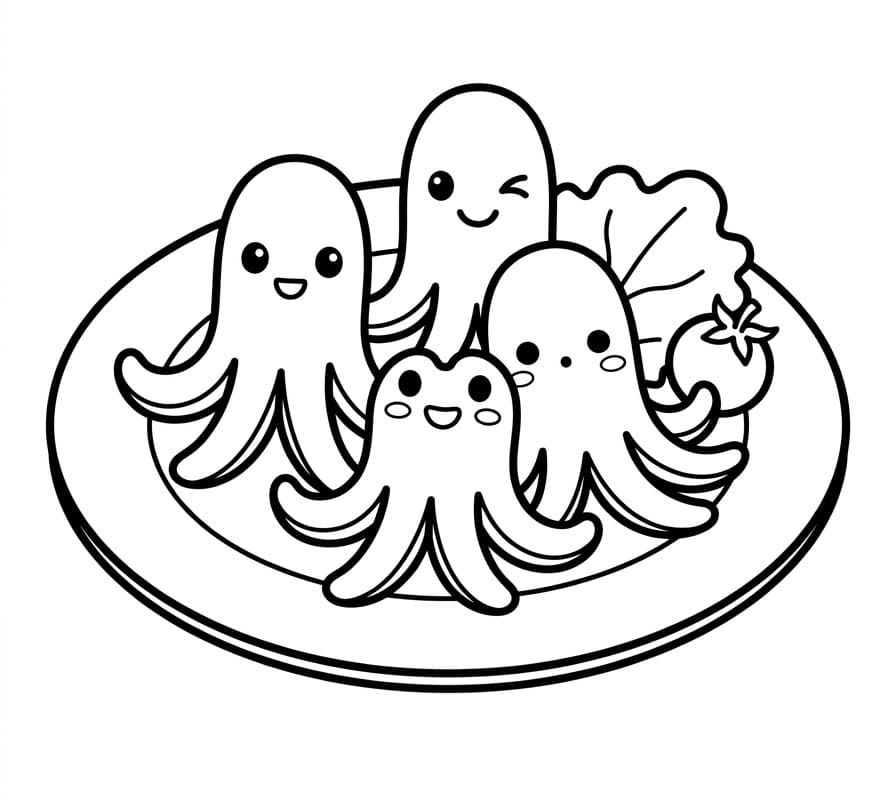 Coloriage Saucisses en forme de pieuvre