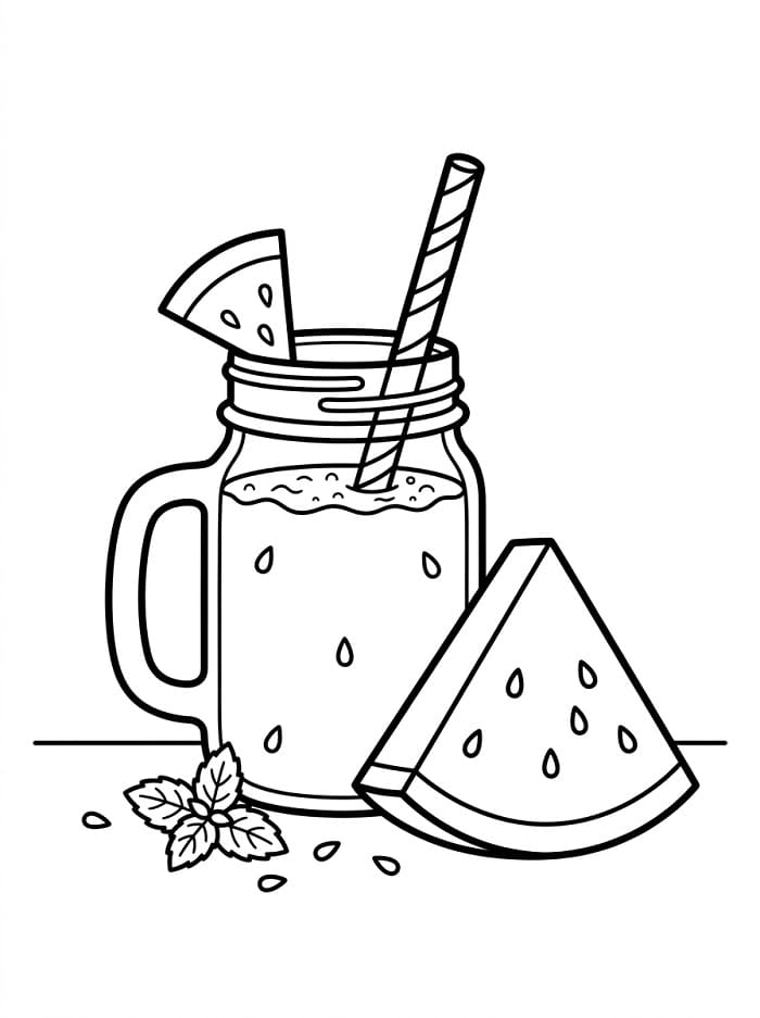 Coloriage Smoothie et pastèque