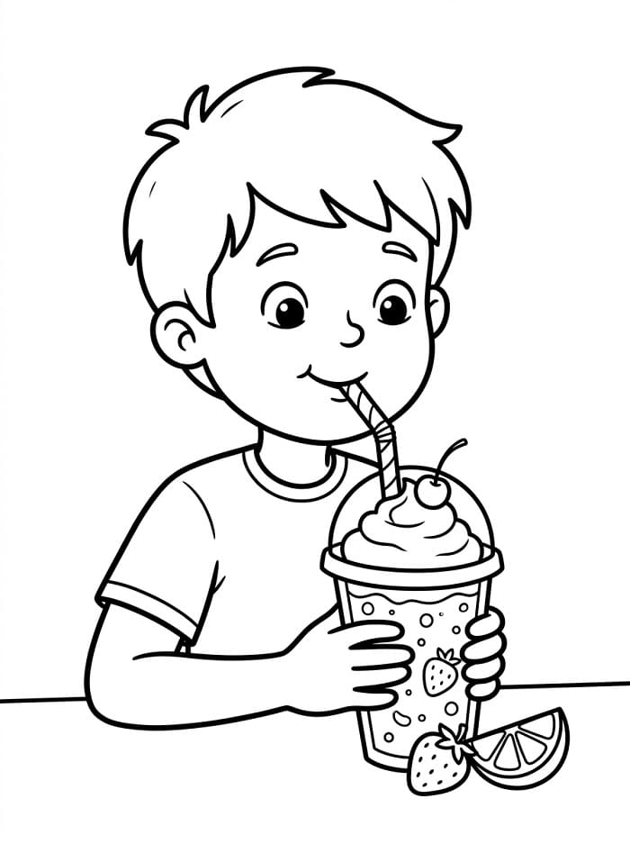 Coloriage Un garçon boit un smoothie