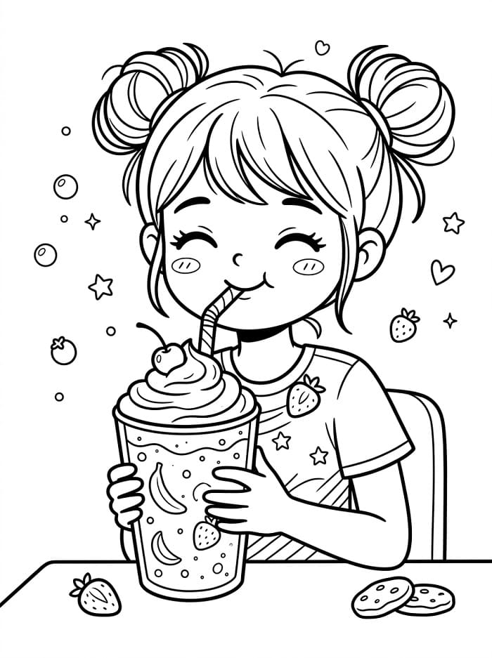 Coloriage Une fille boit un smoothie