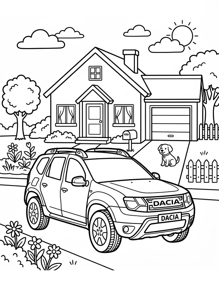 Coloriage Une voiture Dacia à la maison